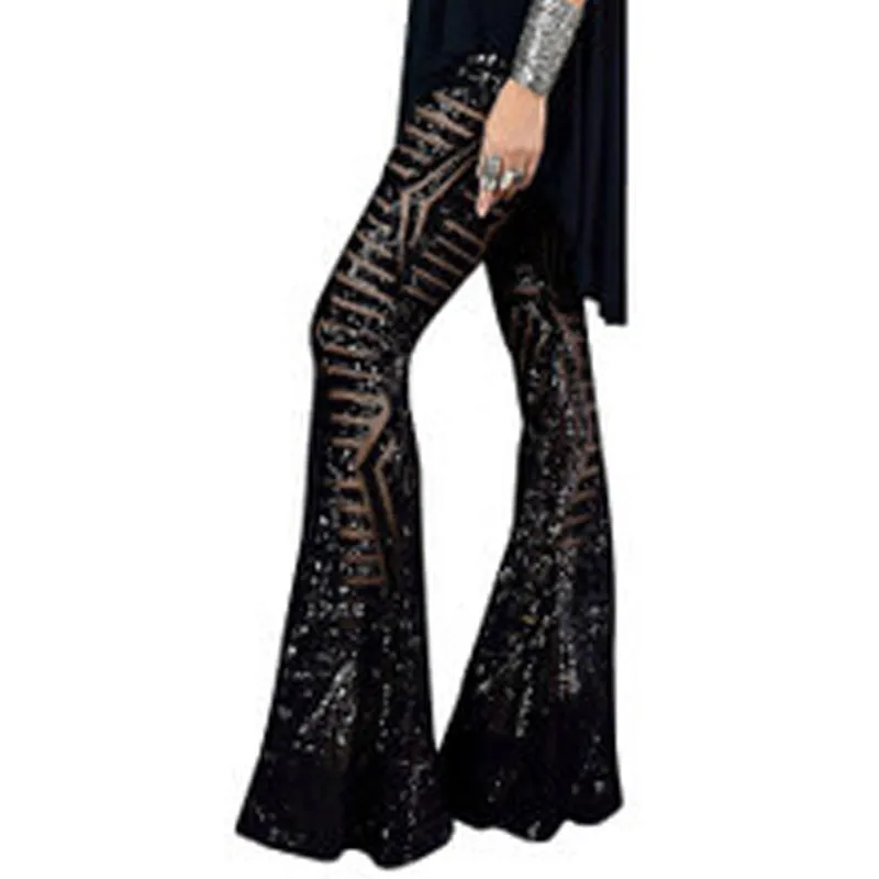 Flare High Waist Straight Glitter Loose Pants
