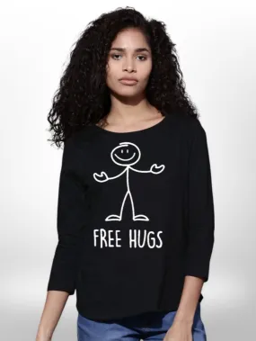 Free Hugs Printed T-shirt Four Quarter Sleeve