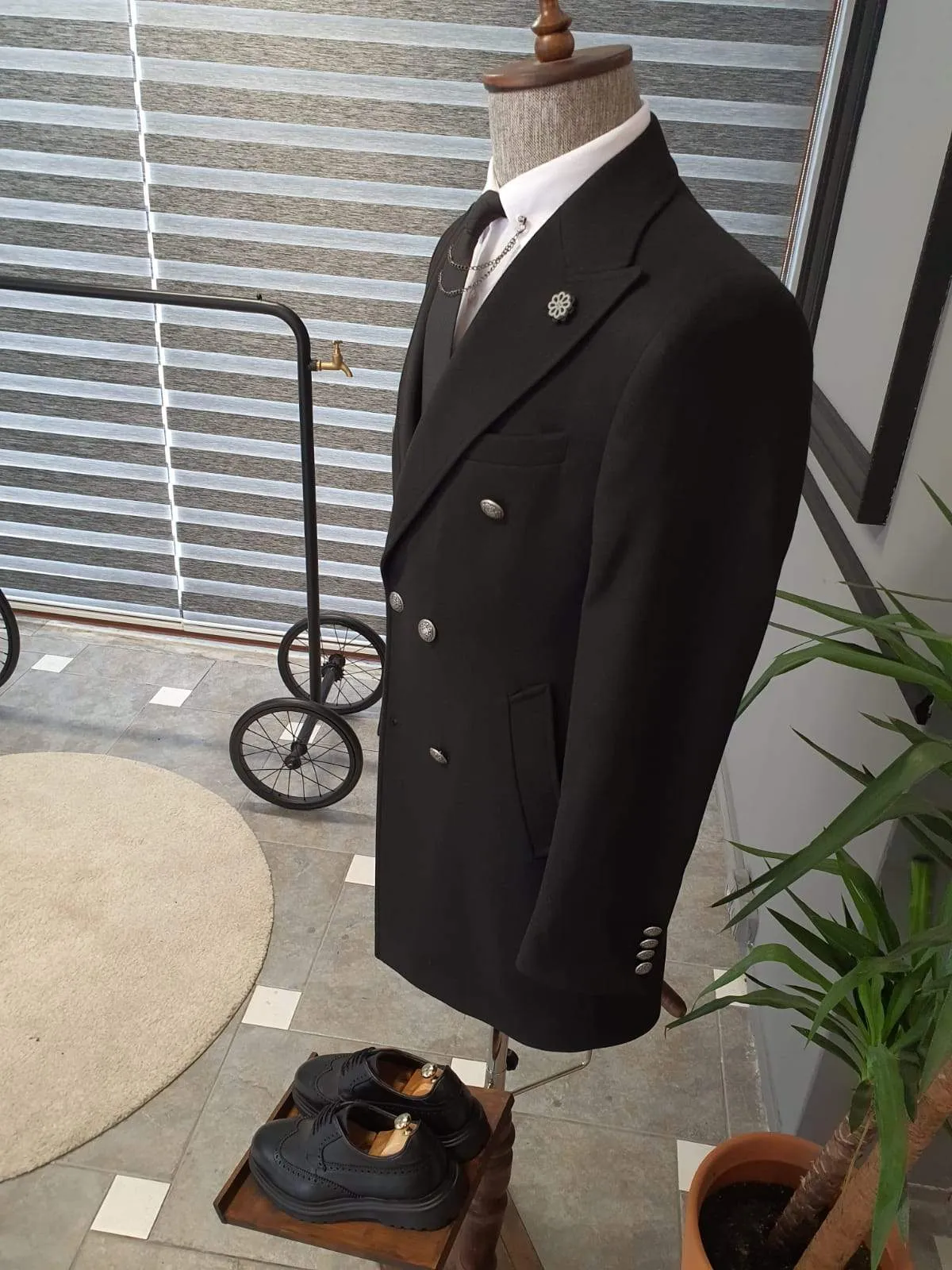 Geneva Black Double Breasted Coat