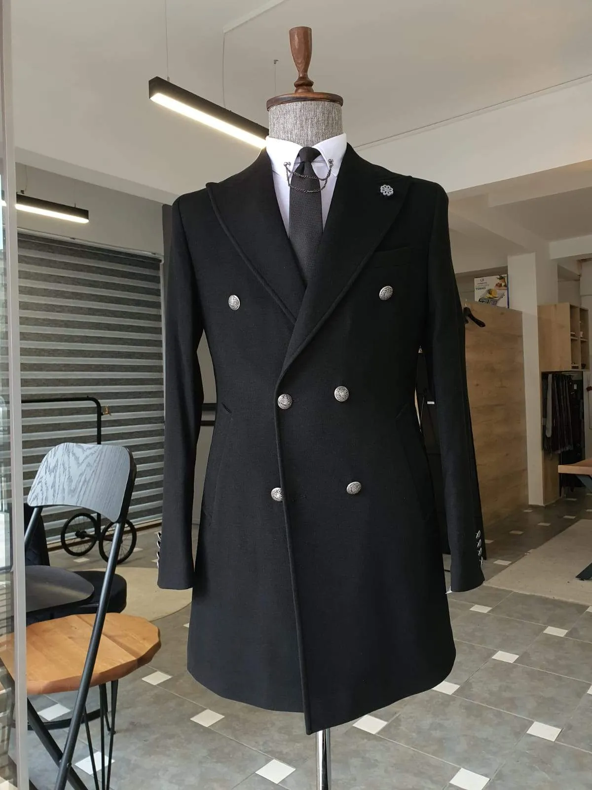 Geneva Black Double Breasted Coat