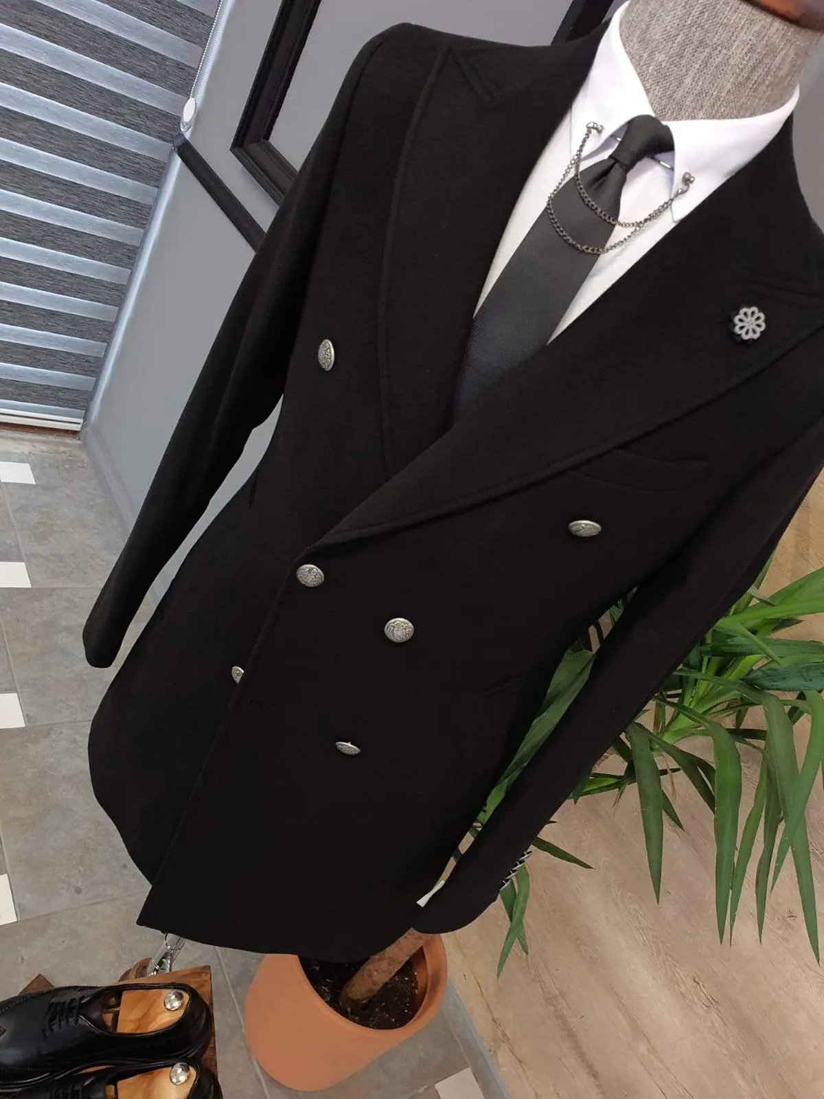 Geneva Black Double Breasted Coat