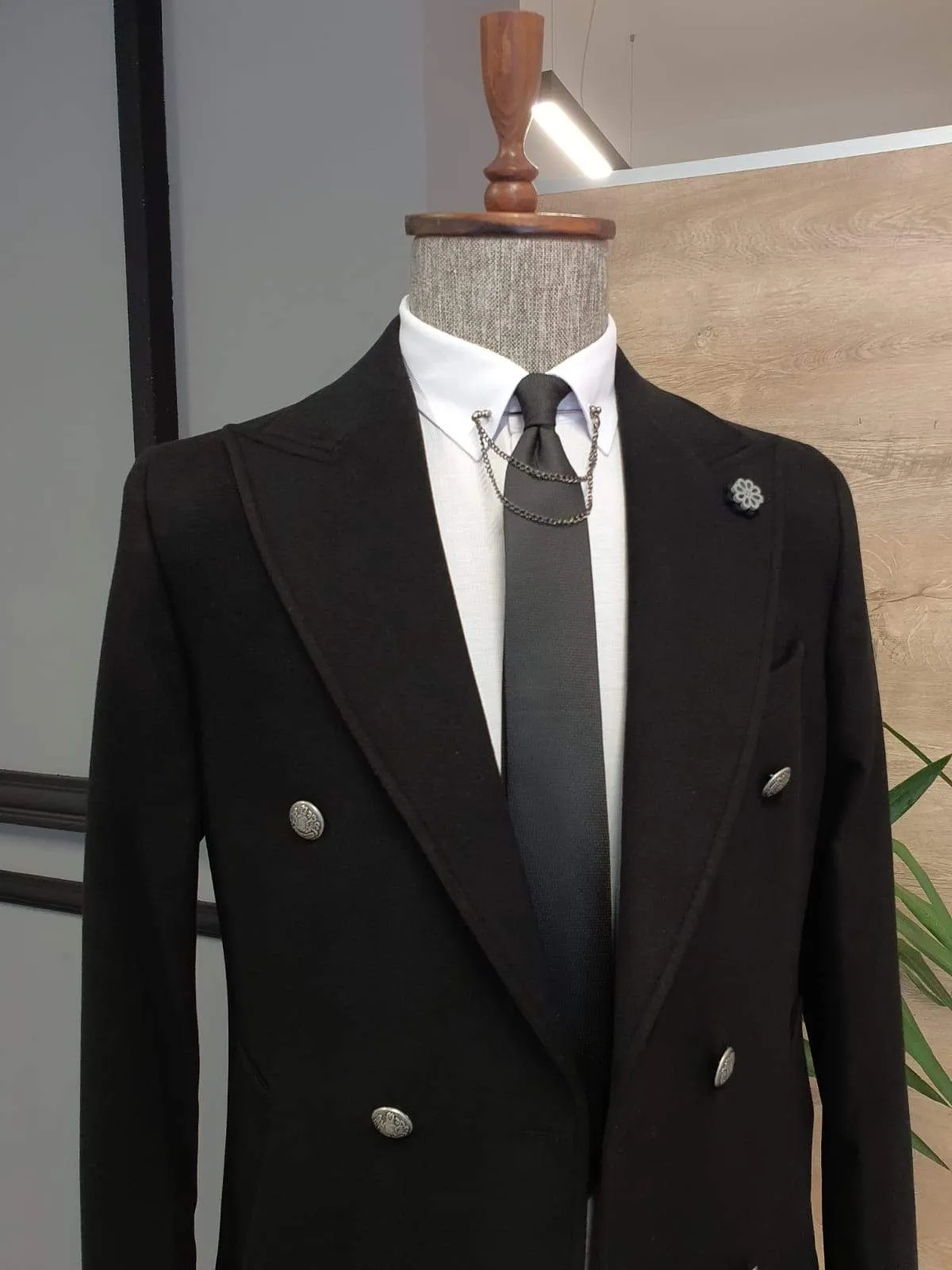 Geneva Black Double Breasted Coat