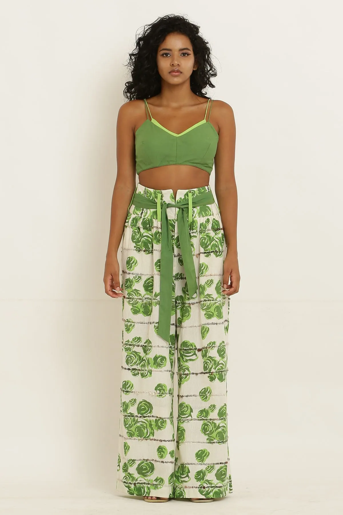 Green Rose High Waist Pants
