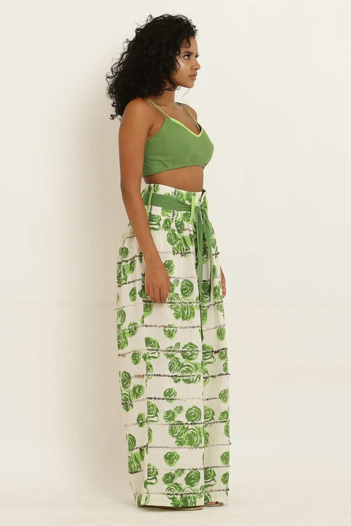 Green Rose High Waist Pants