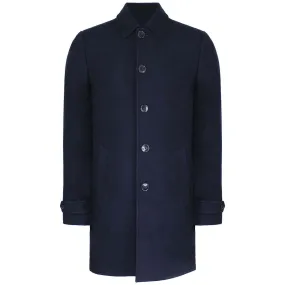 Hackett London Washed Wool Mens Navy Twill Coat