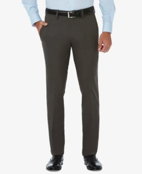 Haggar Mens Slim fit Dress Pants 34 / 29 Grey Solid Stretch