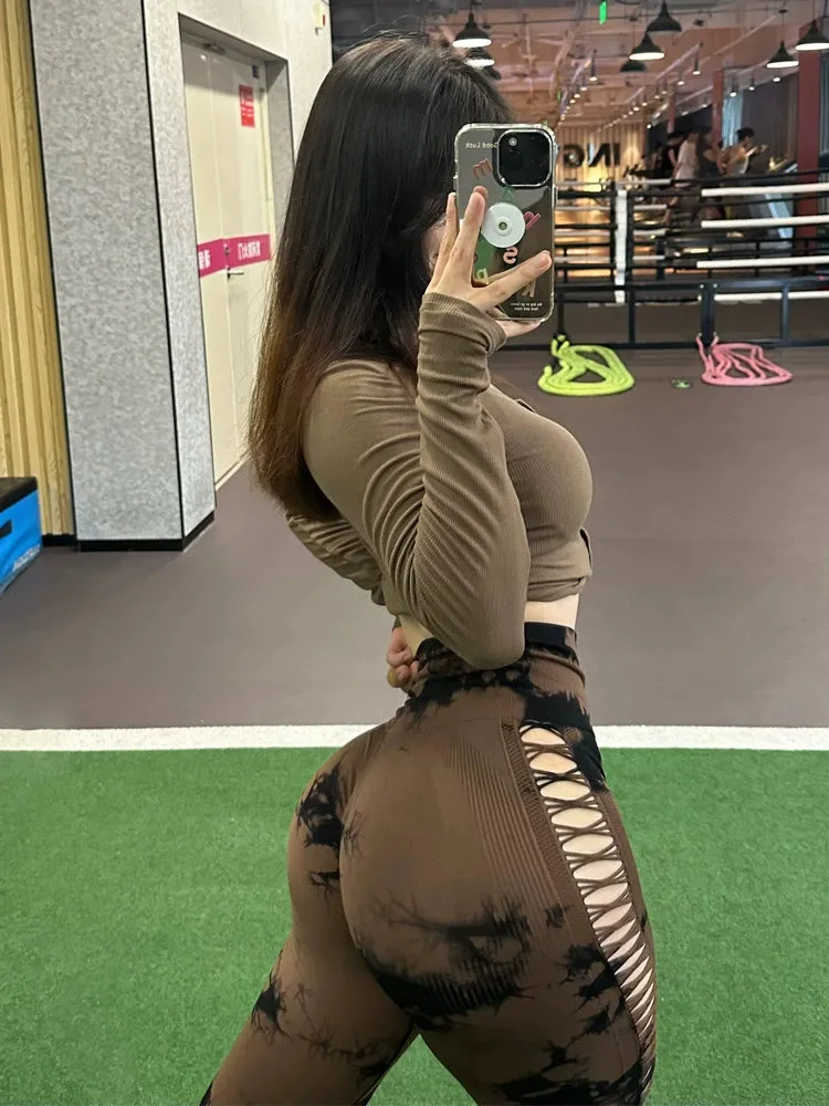 High-Waist Cutout Workout Leggings - Fashionable Hip-Lifting Training Pants for Women