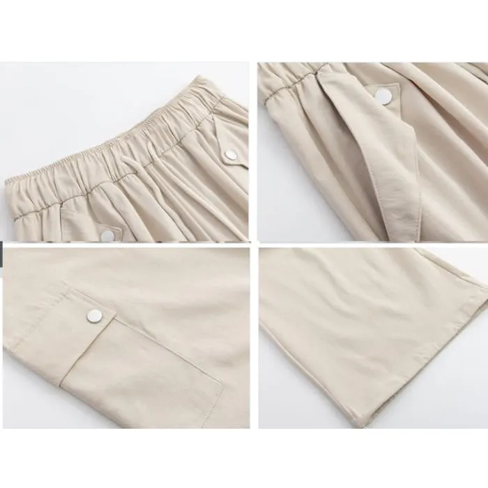 High Waist Pocketed Drawstring Wide Leg Parachute Cargo Sweatpants