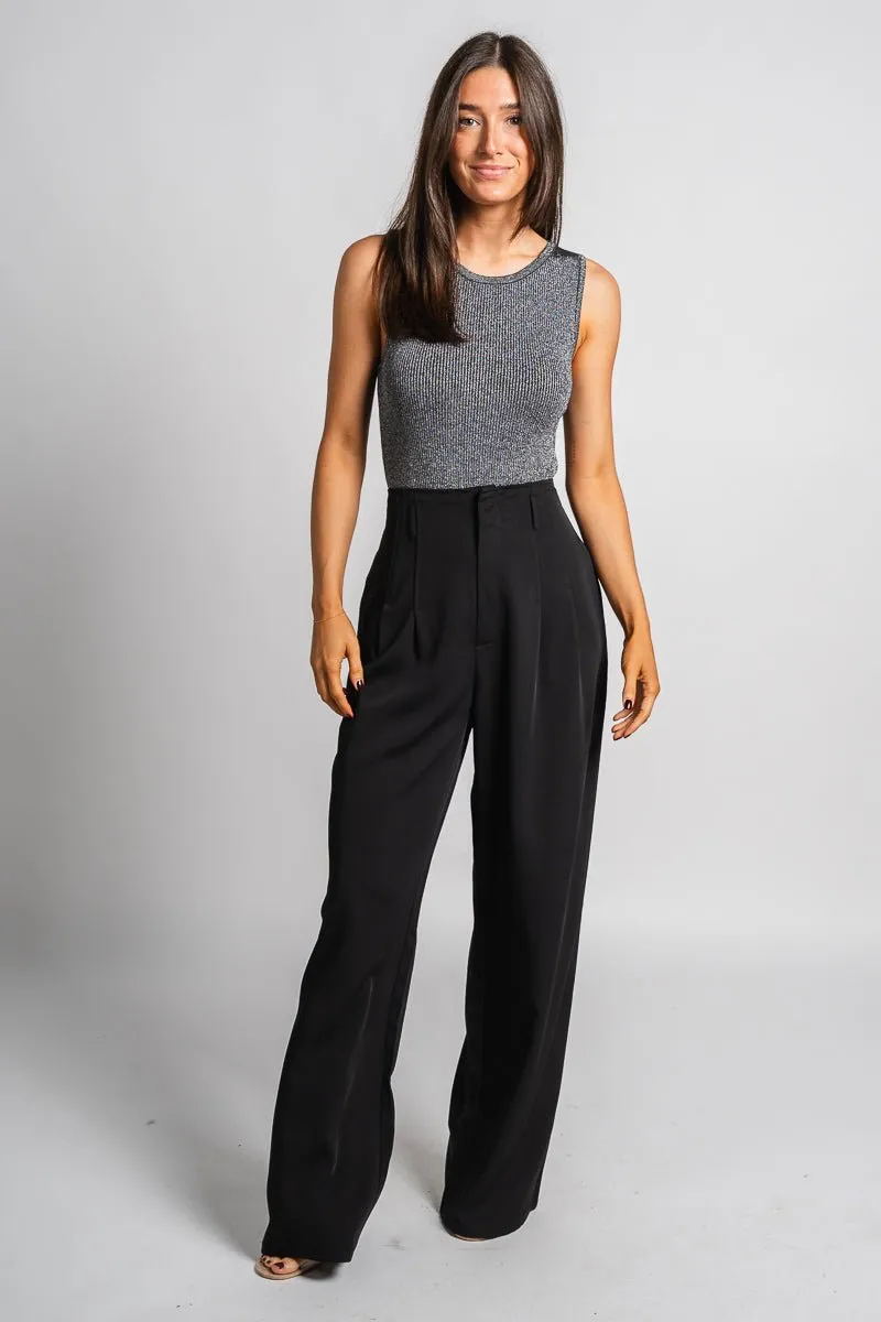 High waist wide leg pants black