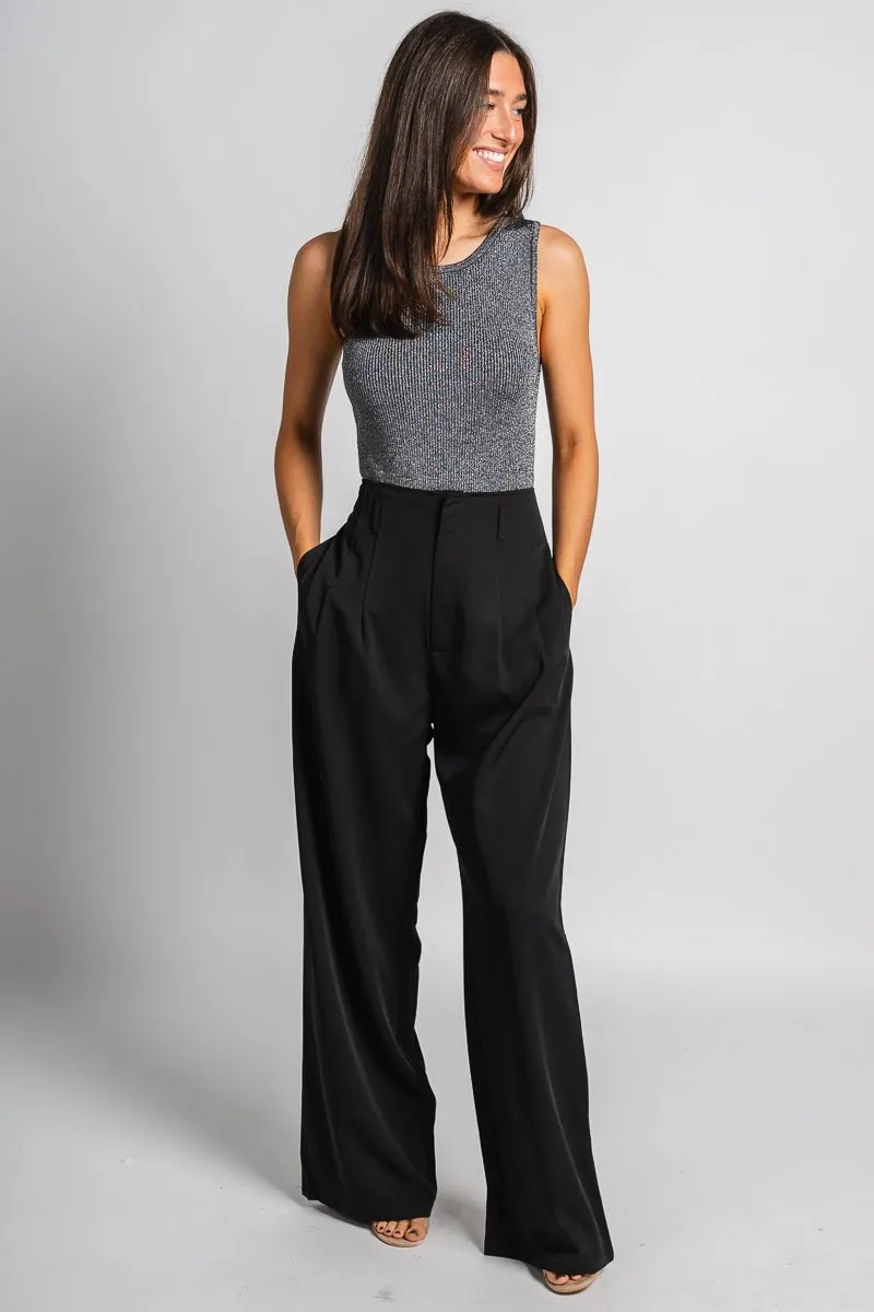 High waist wide leg pants black