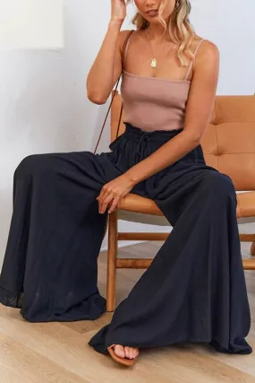 High Waist Wide Leg Pants w/ Drawstring