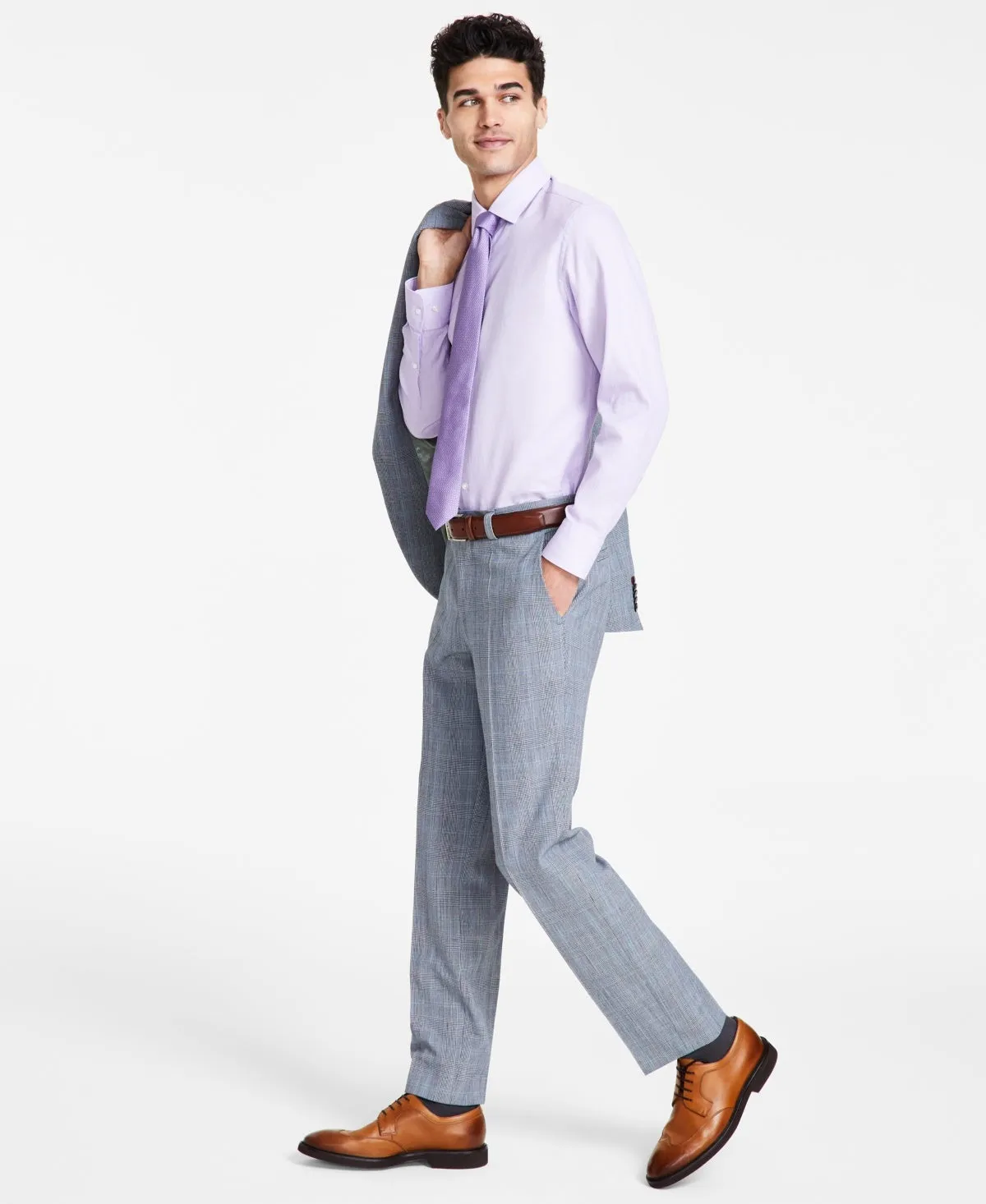 Hugo Boss Mens Modern fit Dress Pants 34 / 32 Grey Plaid Stretch