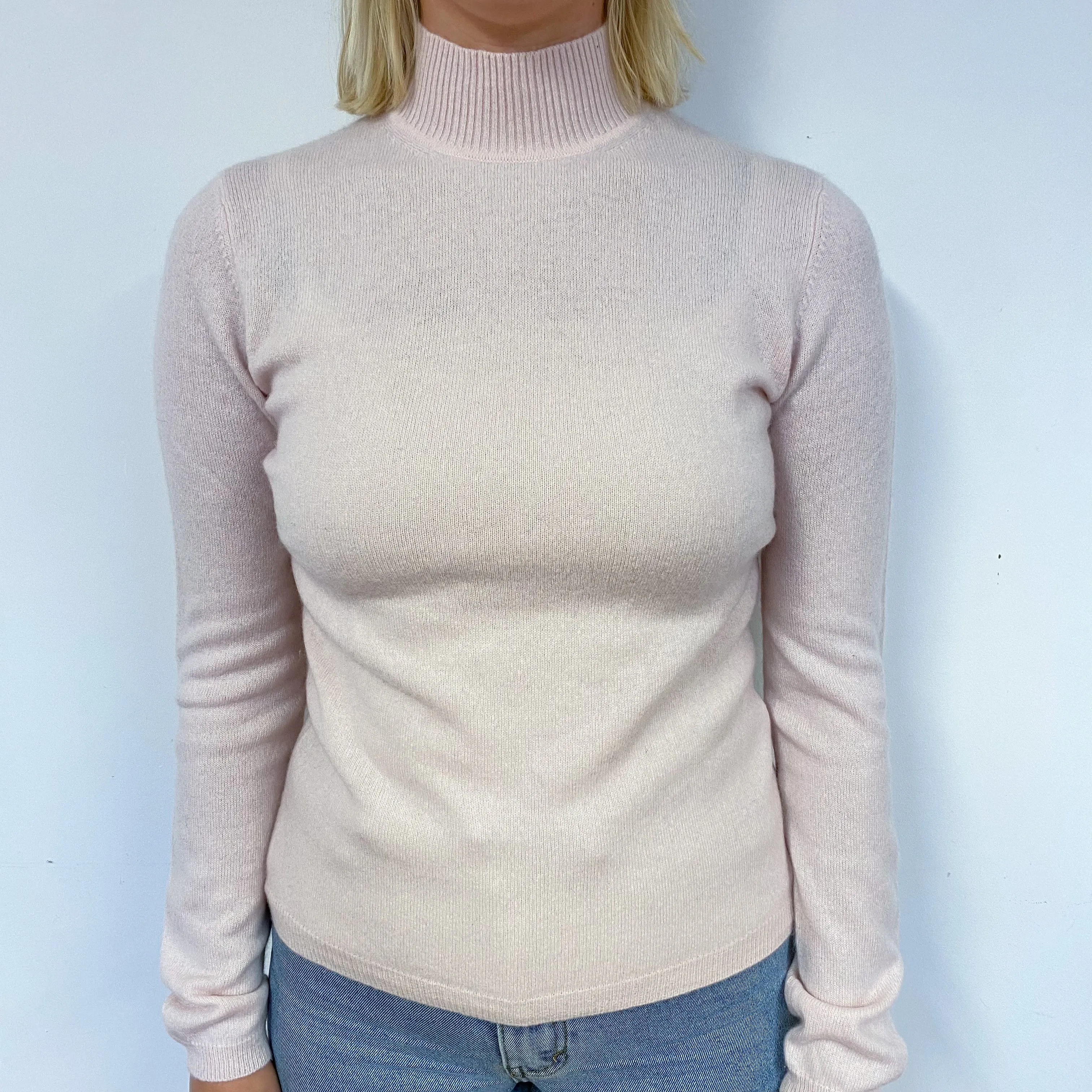 Ice Pink Cashmere Polo Neck Jumper Small