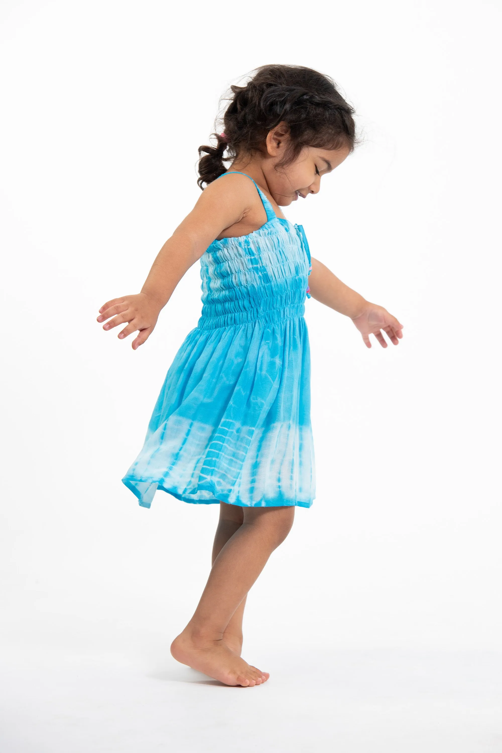 Kids Tie Dye Smock Dress in Blue