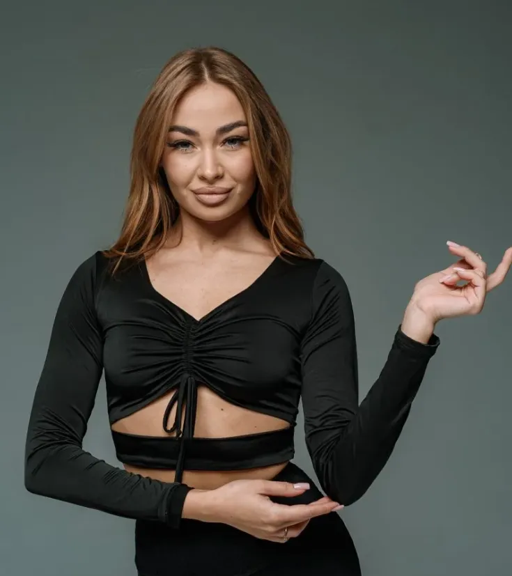 Ladies Dance Blouse Style Top Puff/Black Pra 1280