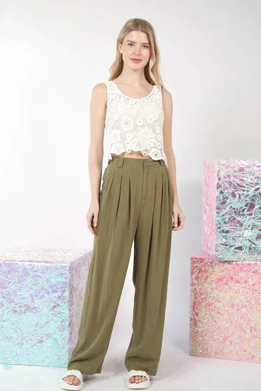 Linen Pleated Wide Leg Pant (Plus)