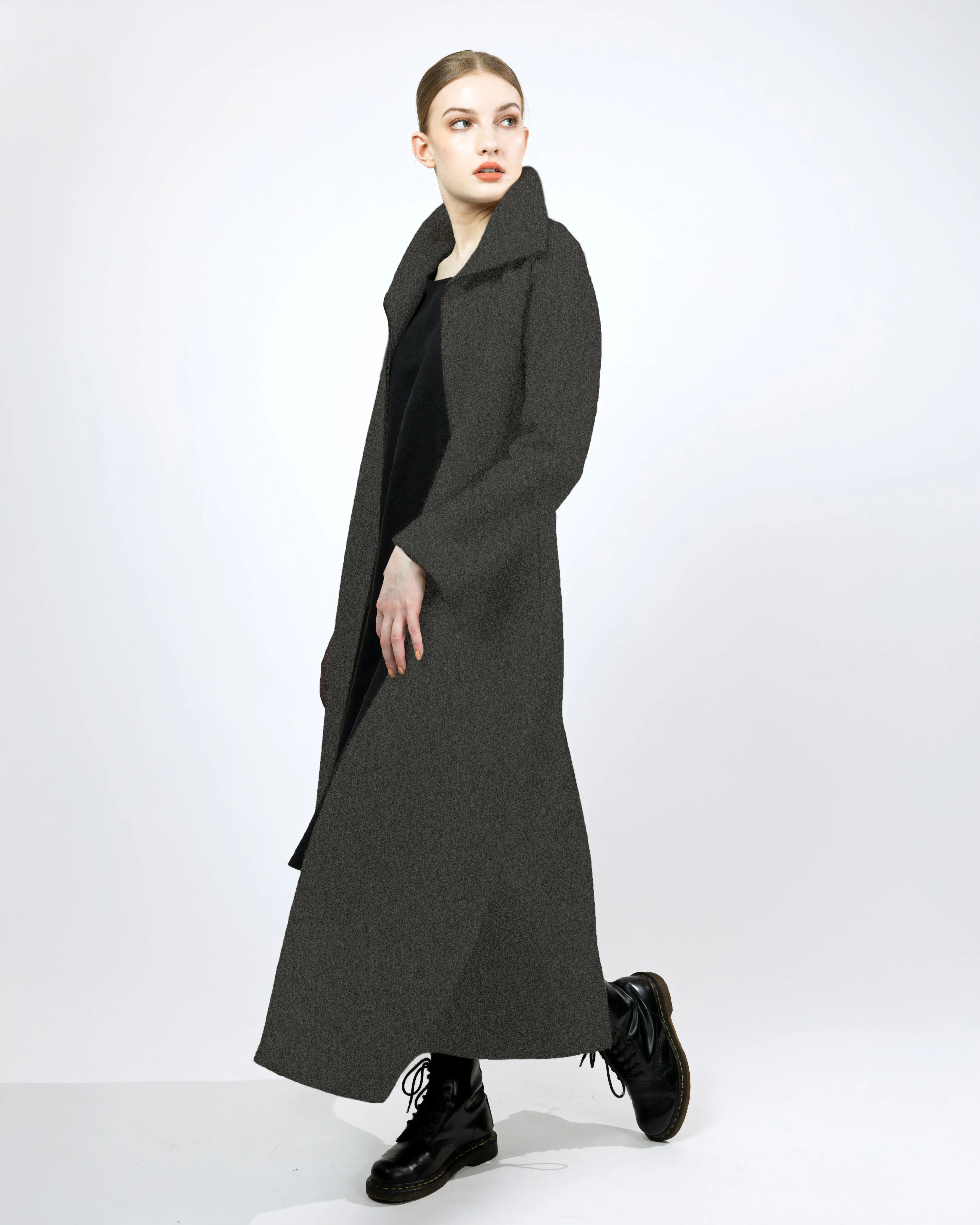 Loru Boiled Wool Coat, Dark Grey
