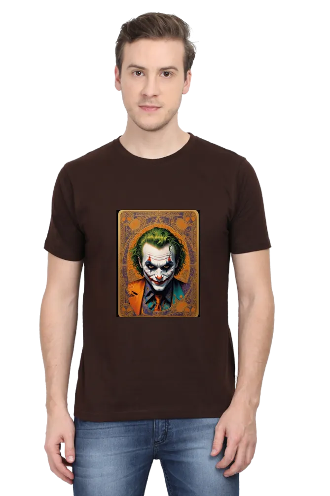 Male Classic Crew T-Shirt - Coffee Brown with Joker Print