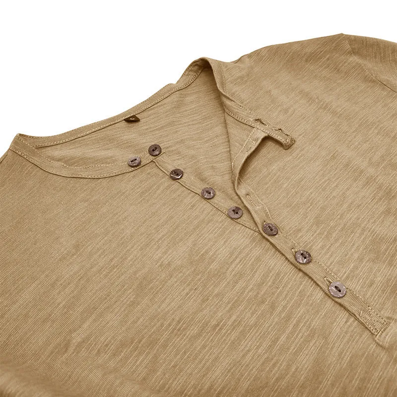 Men's Cotton Long Sleeve Henley Shirt