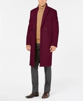 Mens Overcoat -Mens Long Wool Topcoats- Topcoat For Men-Mens Double breasted Overcoat - "Dark Burgundy" Double breasted Coat