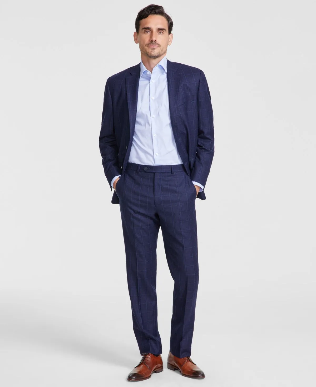 Michael Kors Mens Classic fit Dress Pants 36 / 32 Blue Plaid Stretch