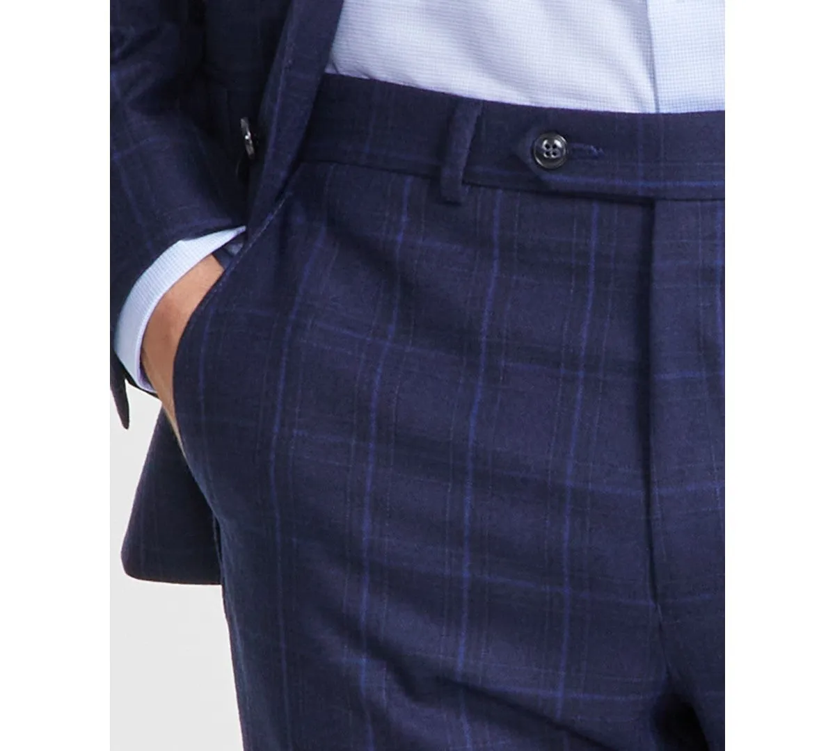Michael Kors Mens Classic fit Dress Pants 36 / 32 Blue Plaid Stretch