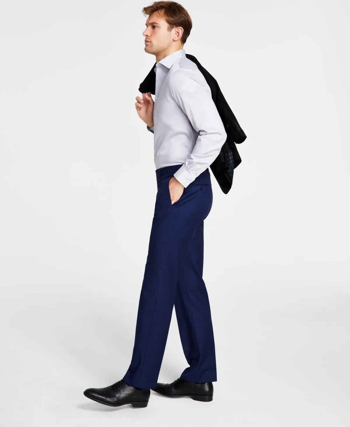 Michael Kors Men's Classic Fit Dress Pants Navy Blue Plaid 40 x 32