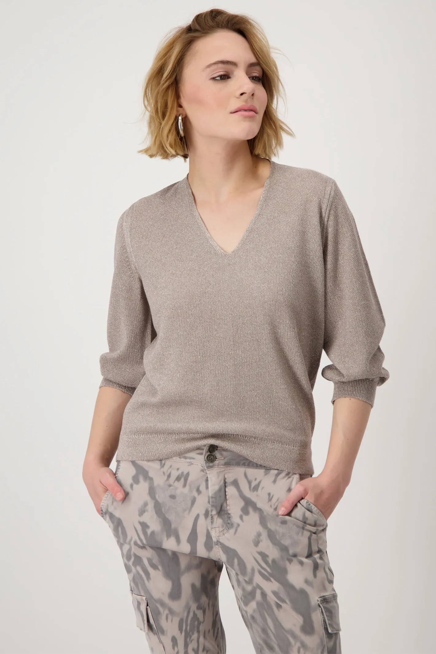 Monari 409248 Dark Linen Brown Thelma V-Neck Jumper