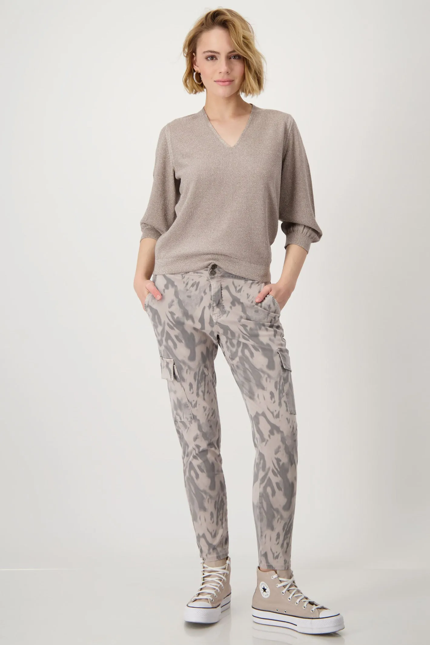 Monari 409248 Dark Linen Brown Thelma V-Neck Jumper