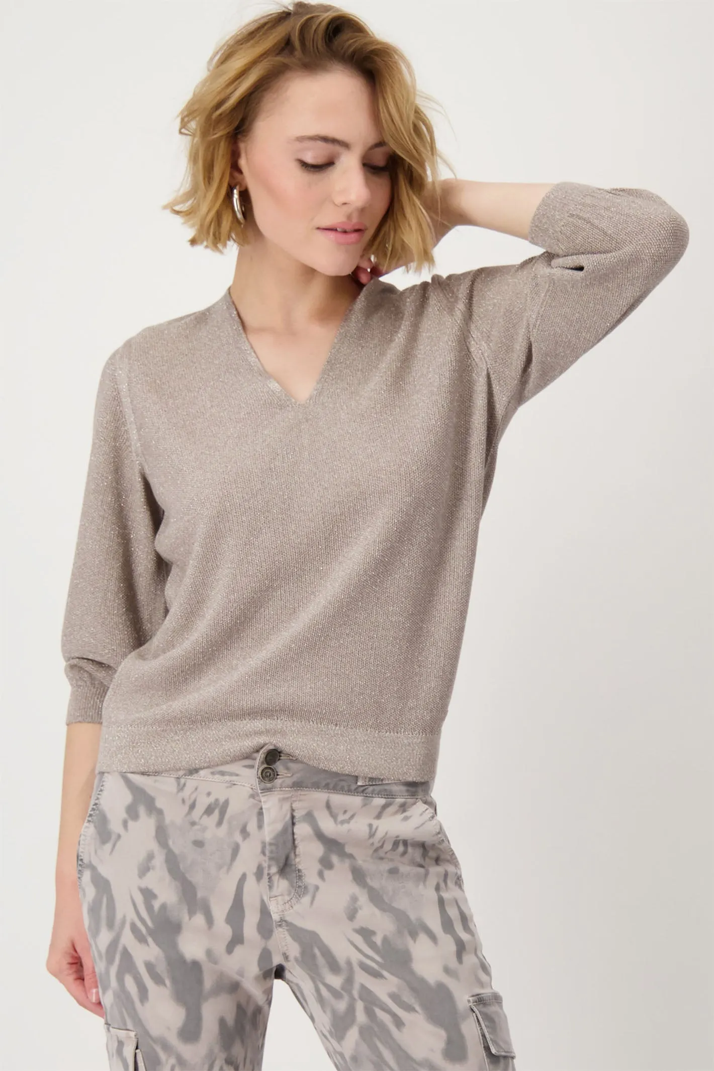 Monari 409248 Dark Linen Brown Thelma V-Neck Jumper