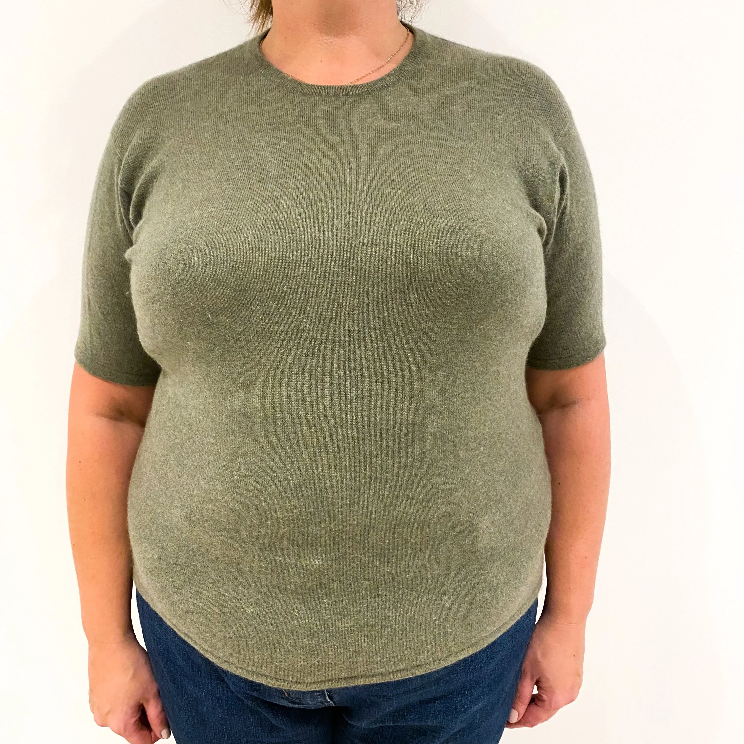 Moss Green Short Sleeved Cashmere Hooded Jumper Extra Large