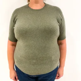 Moss Green Short Sleeved Cashmere Hooded Jumper Extra Large