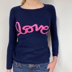Navy Pink Love Cashmere Crew Neck Jumper Extra Small