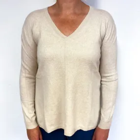 Oatmeal Cream Slouchy Cashmere V-Neck Jumper Large