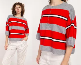 One Size 80s Esprit Red Striped Cropped Boxy Tee