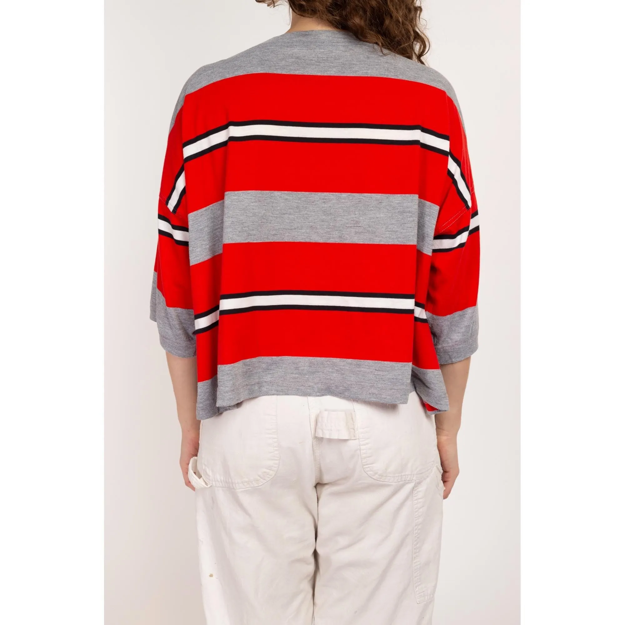 One Size 80s Esprit Red Striped Cropped Boxy Tee