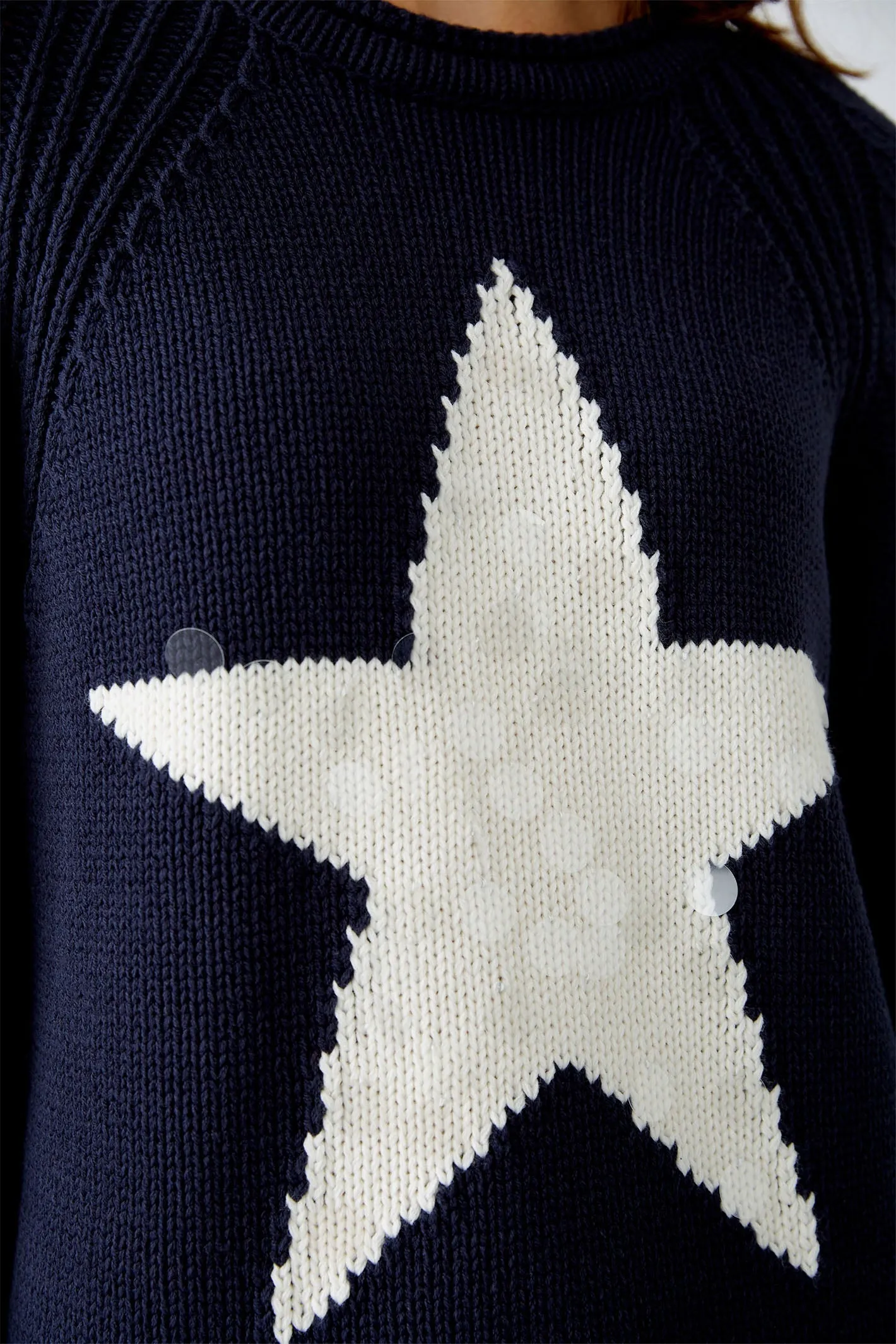 Oui 90155 Dark Blue White Sequin Star Jumper