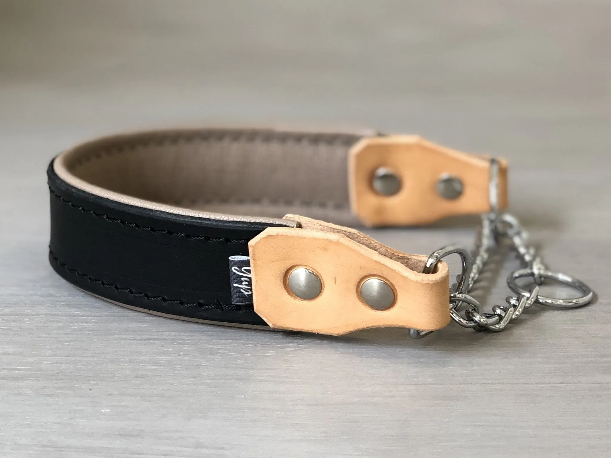Padded Leather Martingale Dog Collar 5 Colors and Stainless Steel Chain