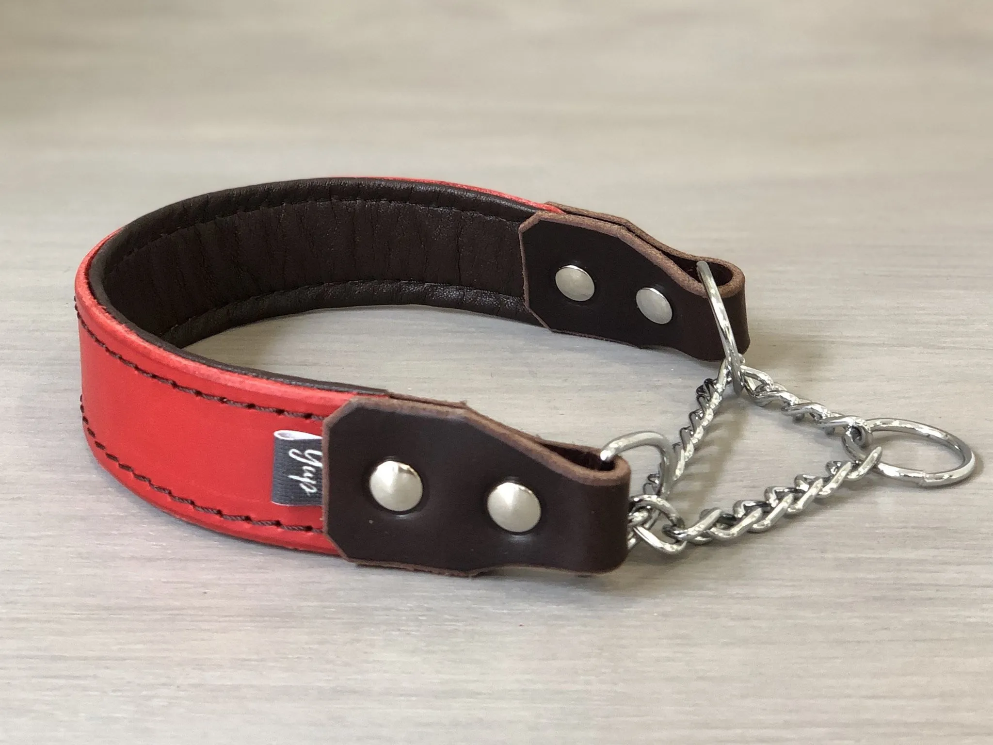 Padded Leather Martingale Dog Collar 5 Colors and Stainless Steel Chain