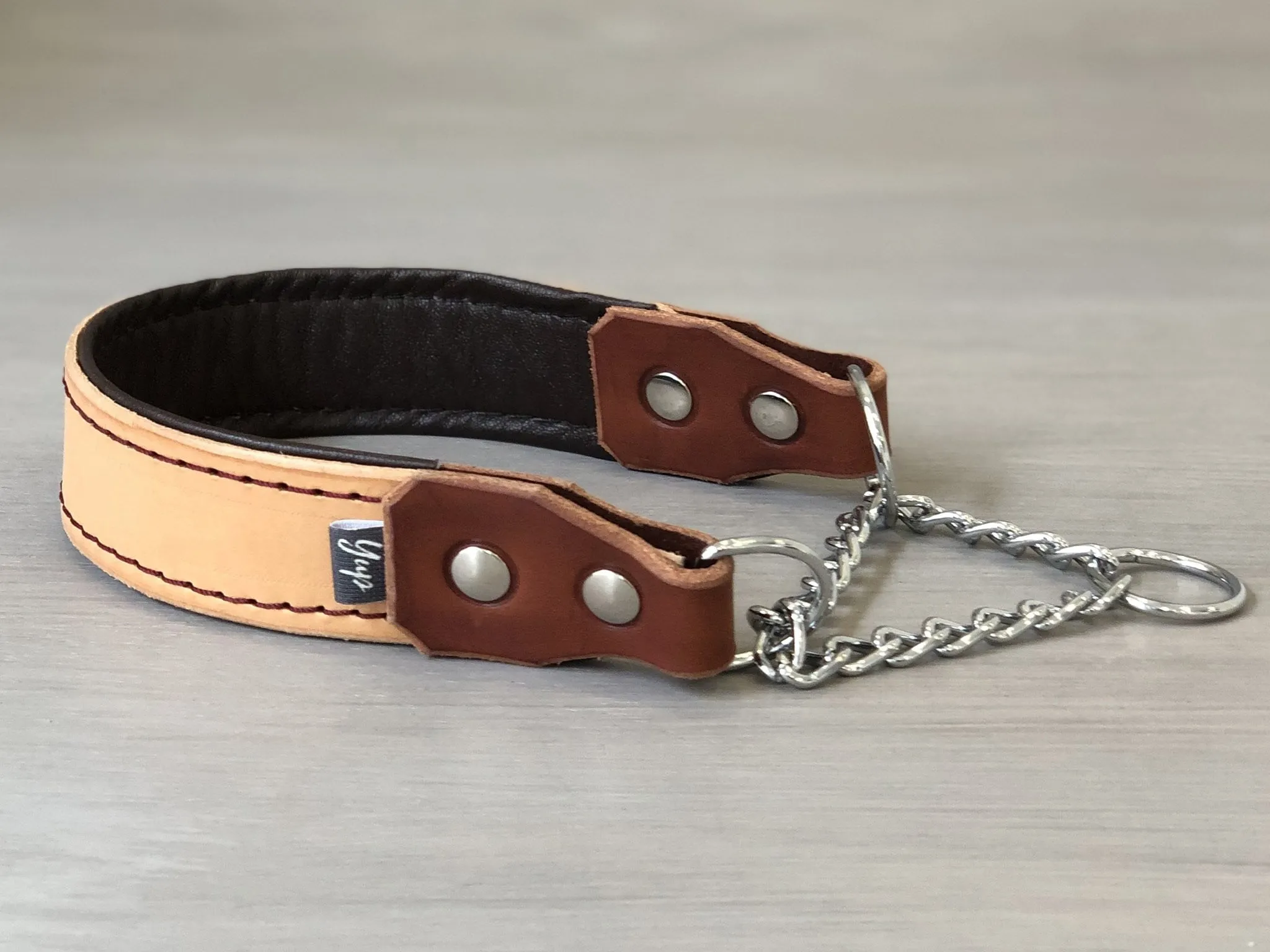 Padded Leather Martingale Dog Collar 5 Colors and Stainless Steel Chain
