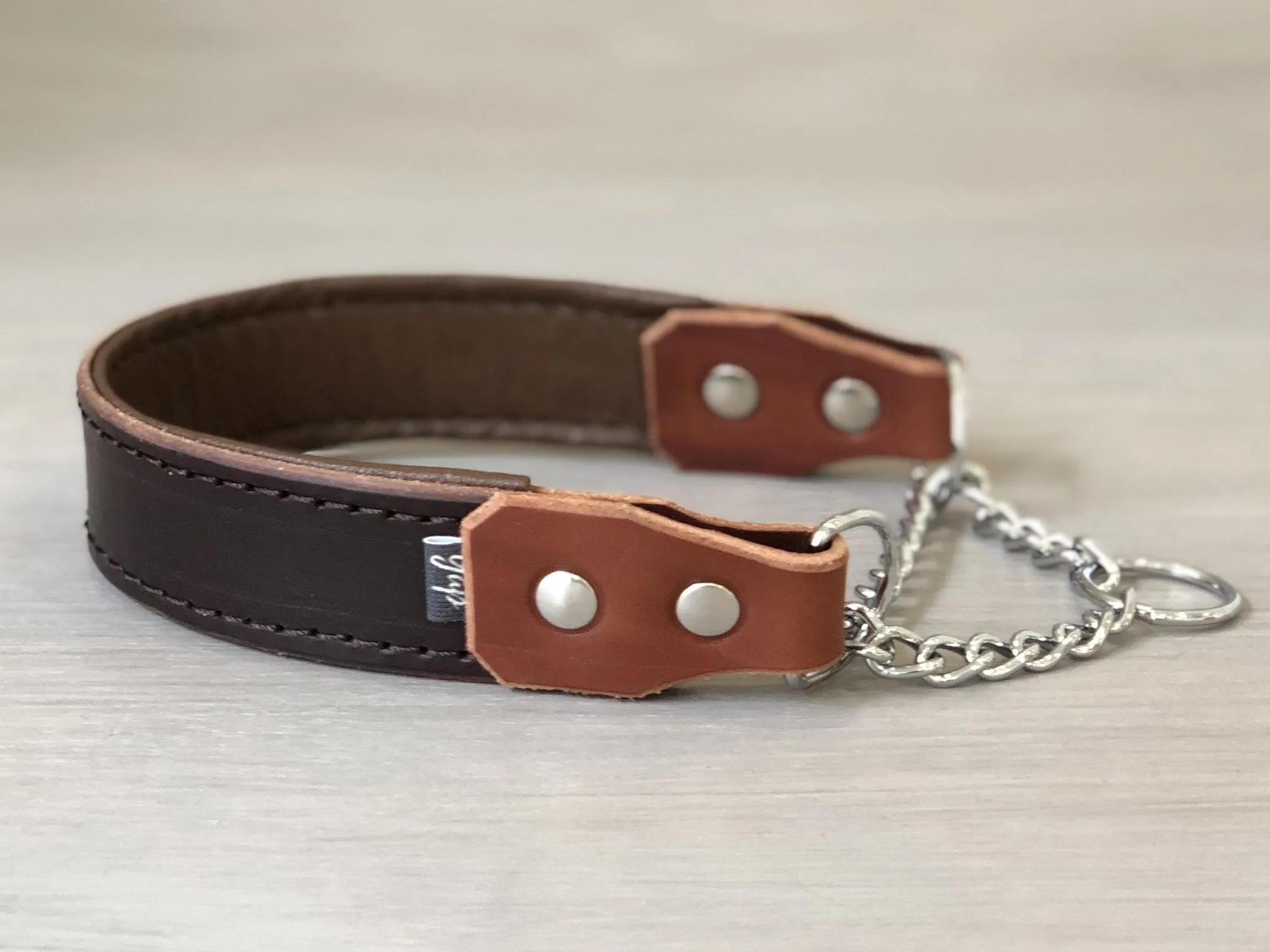 Padded Leather Martingale Dog Collar 5 Colors and Stainless Steel Chain