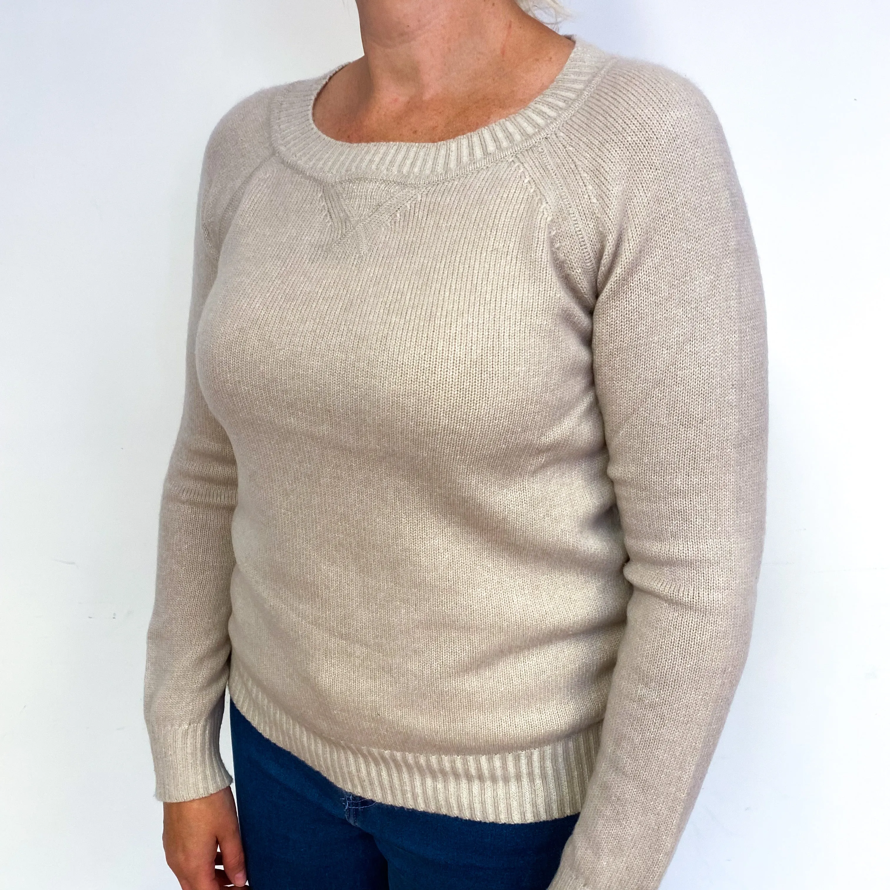 Pale Fawn Cashmere Crew Neck Jumper Large