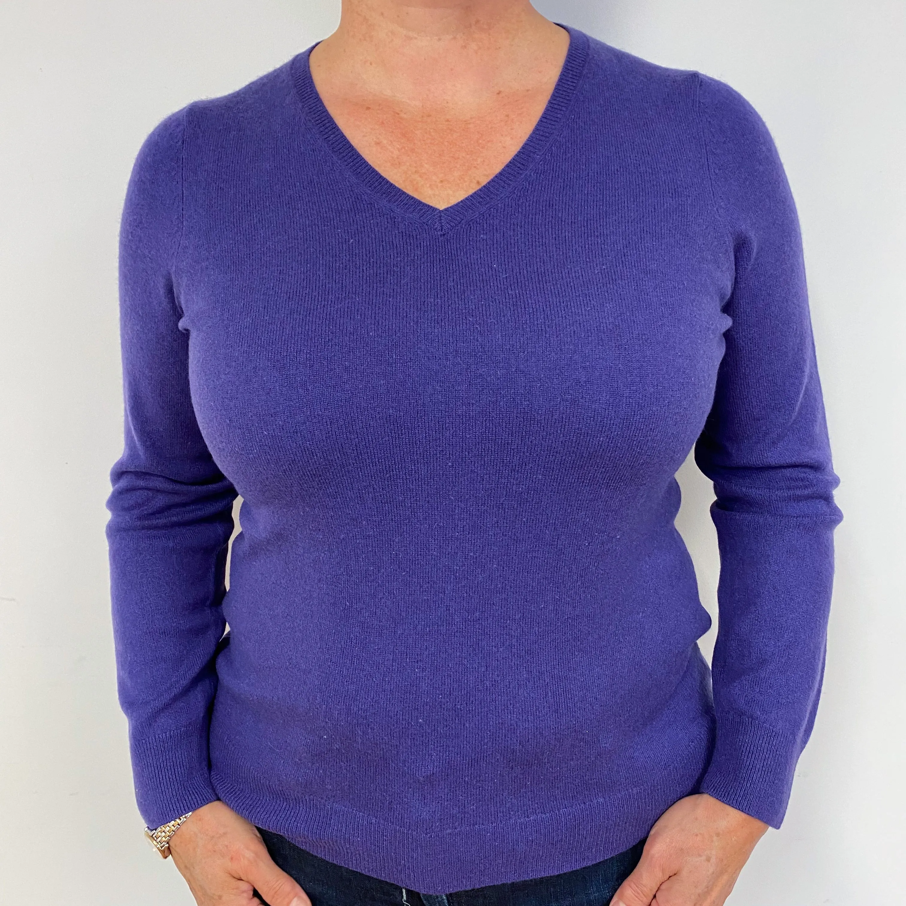 Pansy Purple Cashmere V-Neck Jumper Large