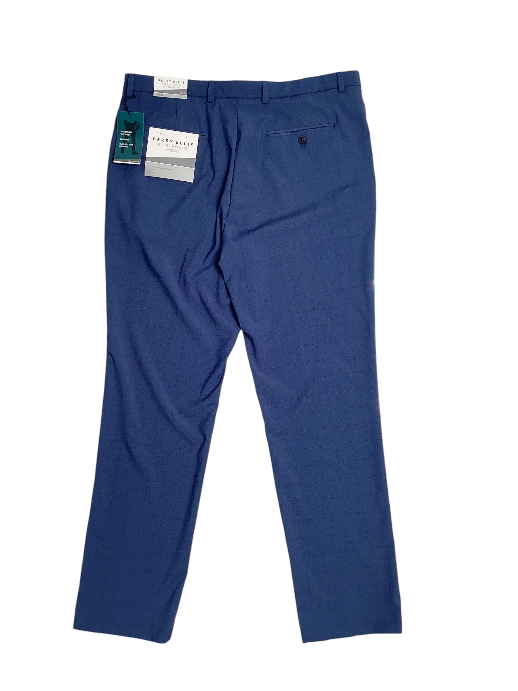 Perry Ellis Portfolio Mens Slim Fit Windowpane Suit Dress Pants Blue 38 x 32