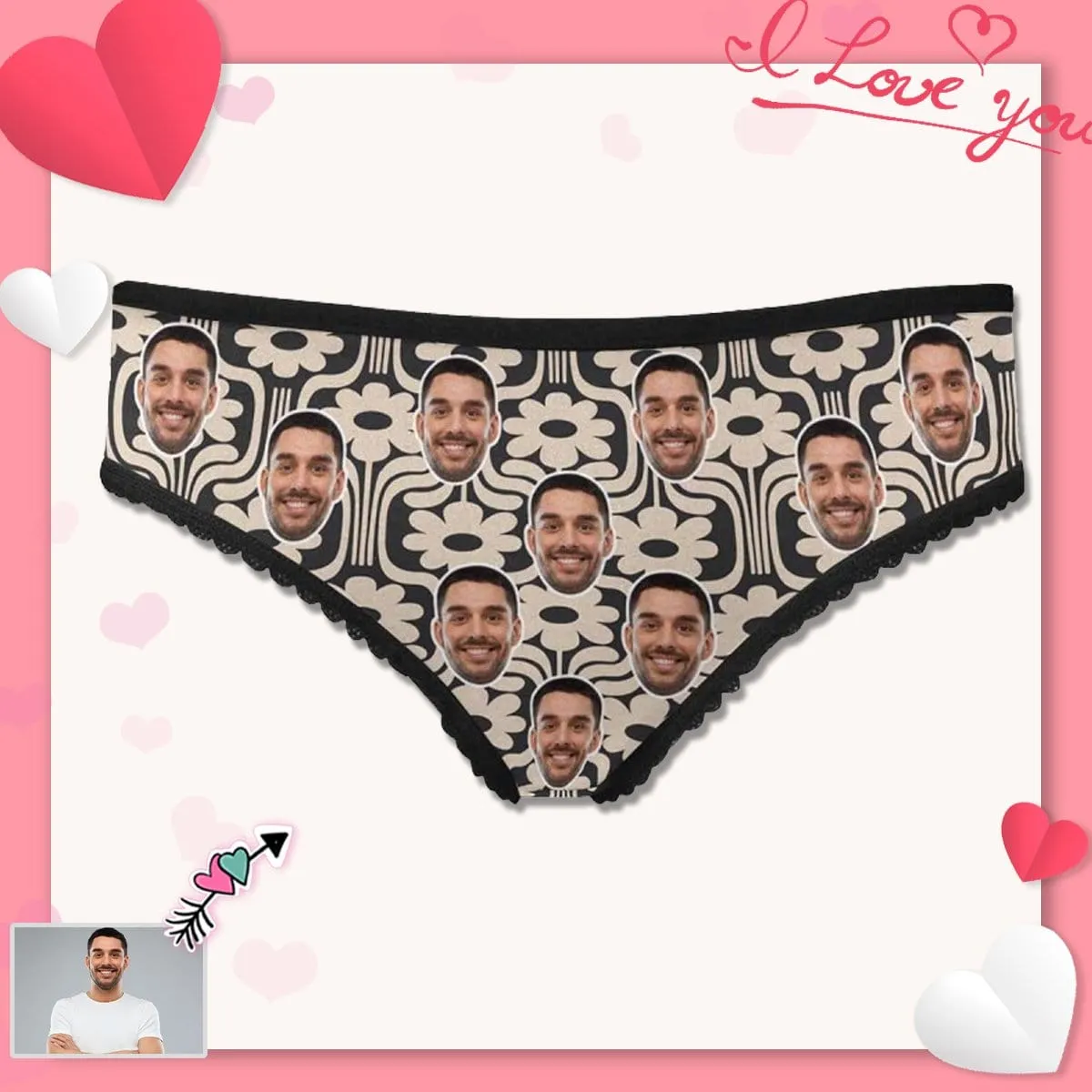 Personalized Flower Classical Underwear for Her Custom Face Women's High-cut Briefs