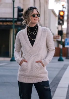 Petal Textured Knit Shawl Collar Sweater