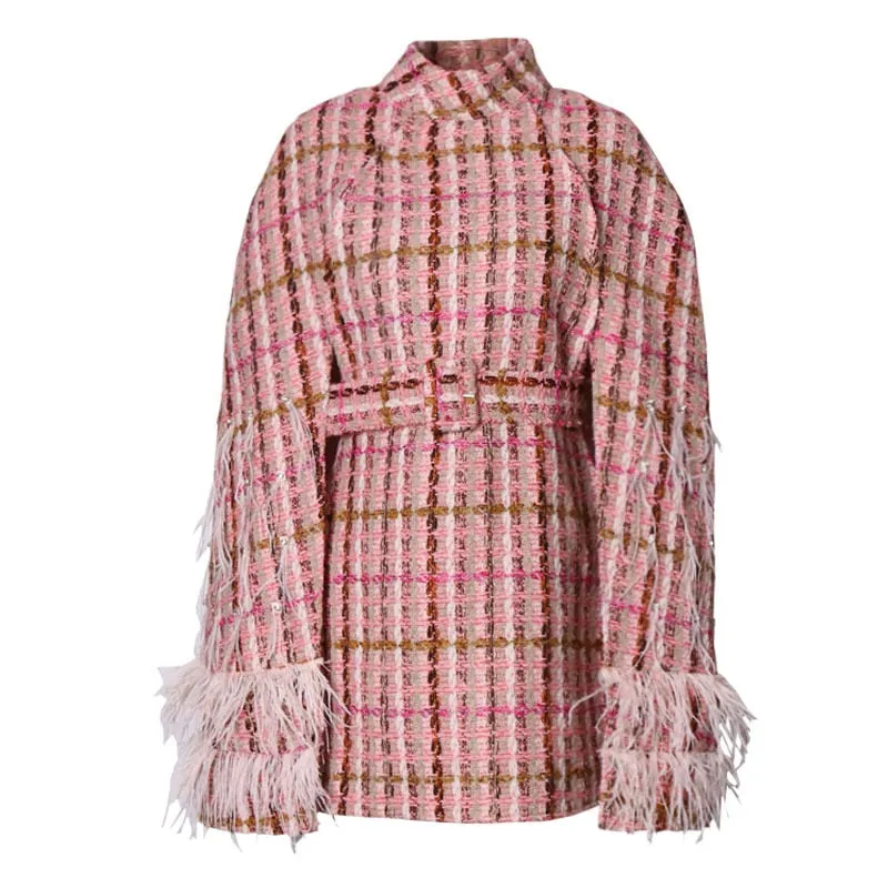 Pink Plaid Covered Midi Dress