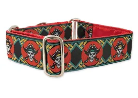 Pirates in Red & Black - Martingale or Buckle Dog Collar - 1.5" Width