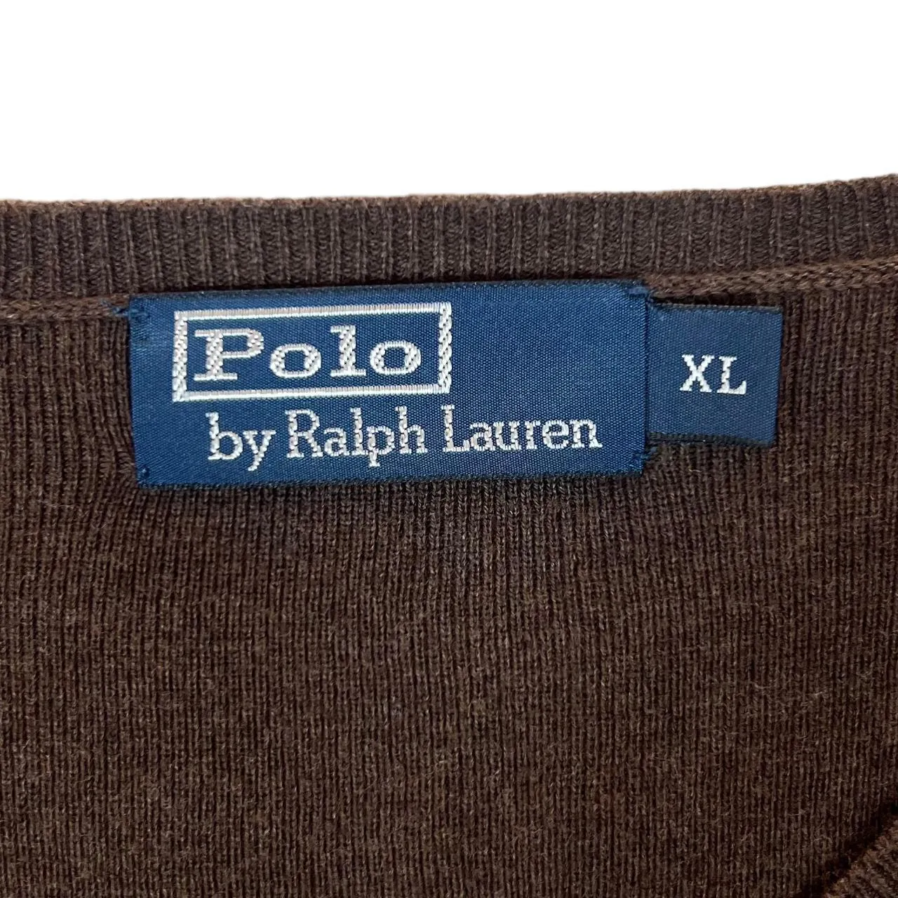 POLO RALPH LAUREN Pima Cotton Embroidered Mini Logo V-Neck Brown Knit Sweater Jumper