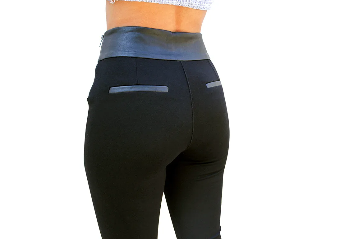 PP93 High Waist Leggings W/Pu Leather Waist